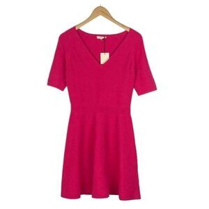 Trina Turk Women's Fuschia Pink Ribbed V Neck Fit Flare Sweater Dress US M